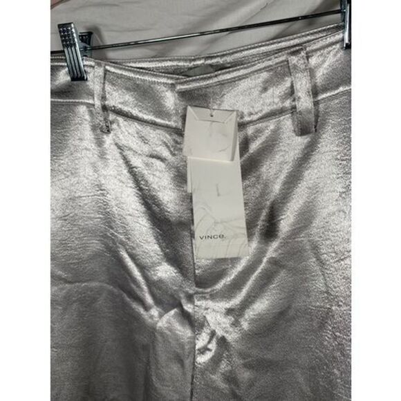 Vince Women's Metallic Silver Satin Wide Leg Crop Pants Size 2 NWT - Picture 5 of 9